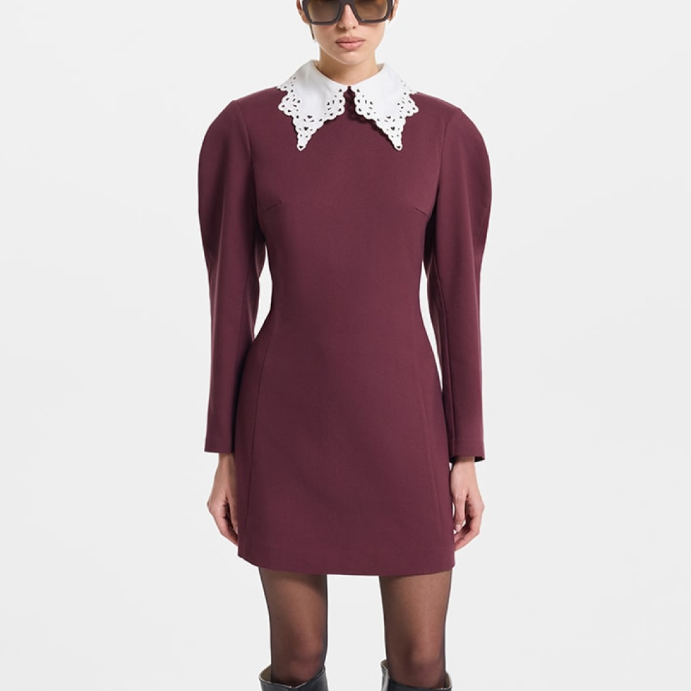 Платье мини с кружевным воротником