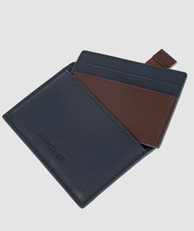 Синяя визитница из натуральной кожи