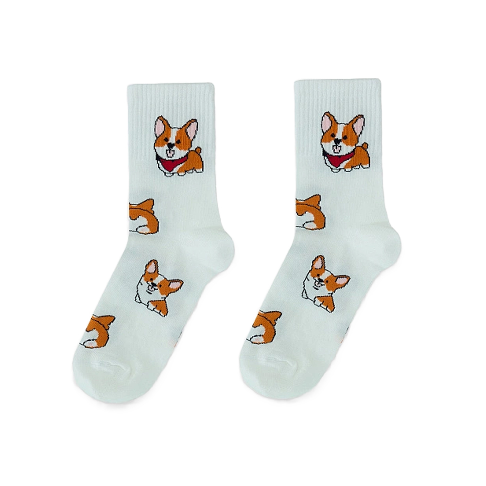 Носки белые с рисунком в виде корги
