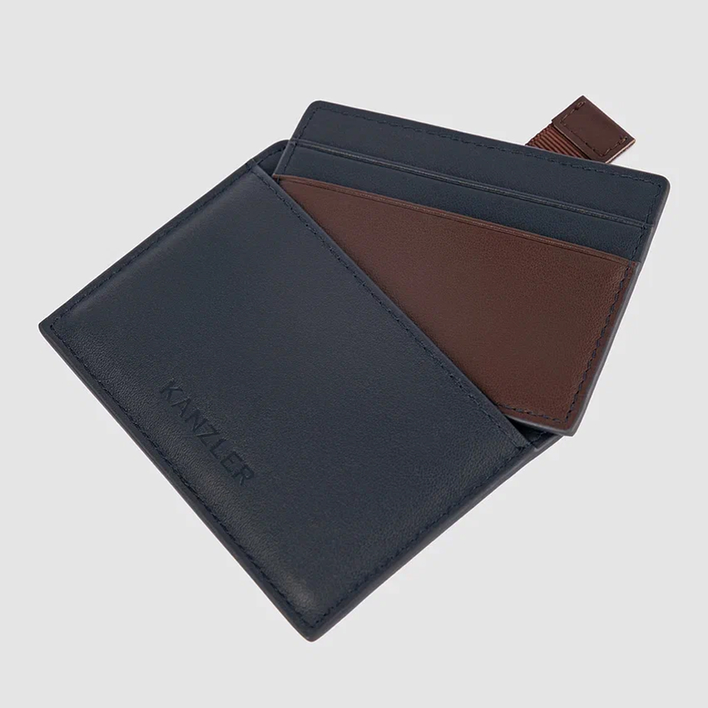 Синяя визитница из натуральной кожи